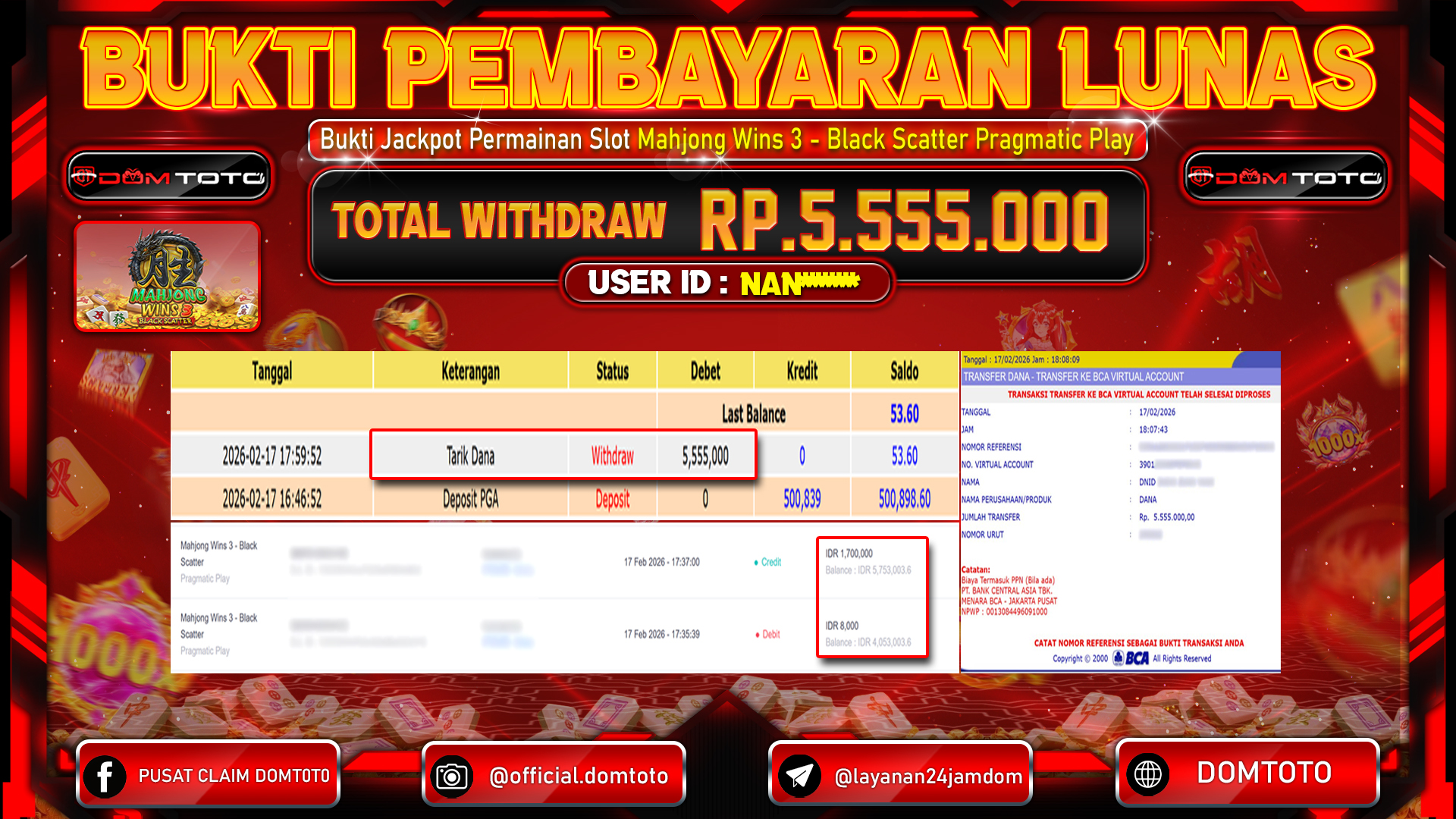 JACKPOT SLOT Mahjong Wins 3 - Black Scatter Pragmatic Play 17 FEBRUARI 2026